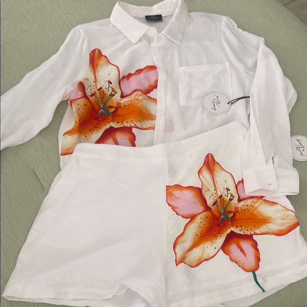 Floral White Shirt and Shorts Set